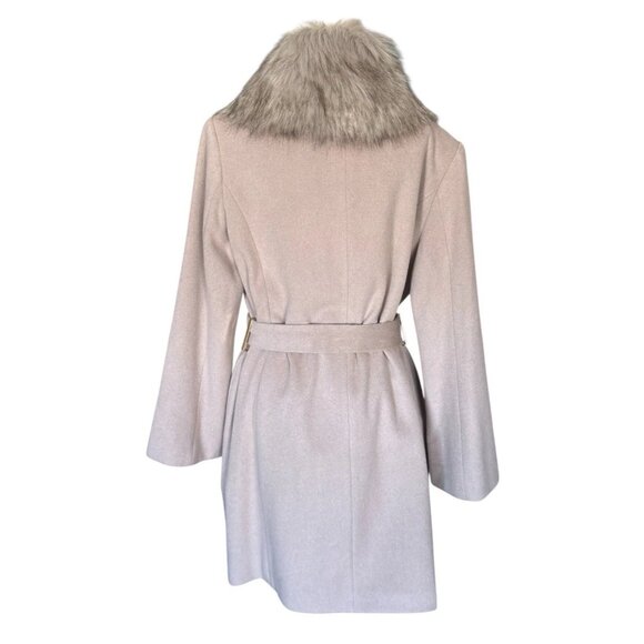 NWT Tahari Camel Wool Blend Lined Belted Coat with Removable Faux Fur Collar L - Picture 4 of 16